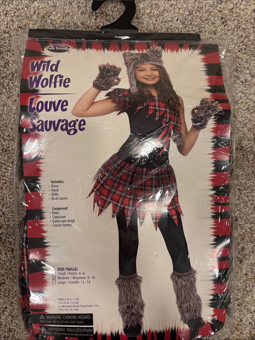 Spirit Wild Wolfie Kids Red Plaid Costume with Gray Faux Fur
